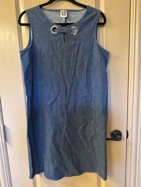 anne klein sleeveless denim dress Anne Klein Pleated Denim Dress in Blue